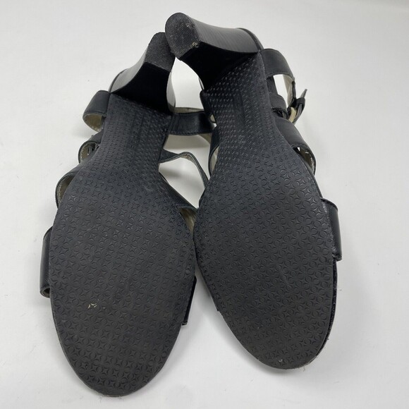 Tahari Mickey High Heel T-Strap Sandals Black Leather Ankle Strap Size 7.5 - Picture 8 of 12